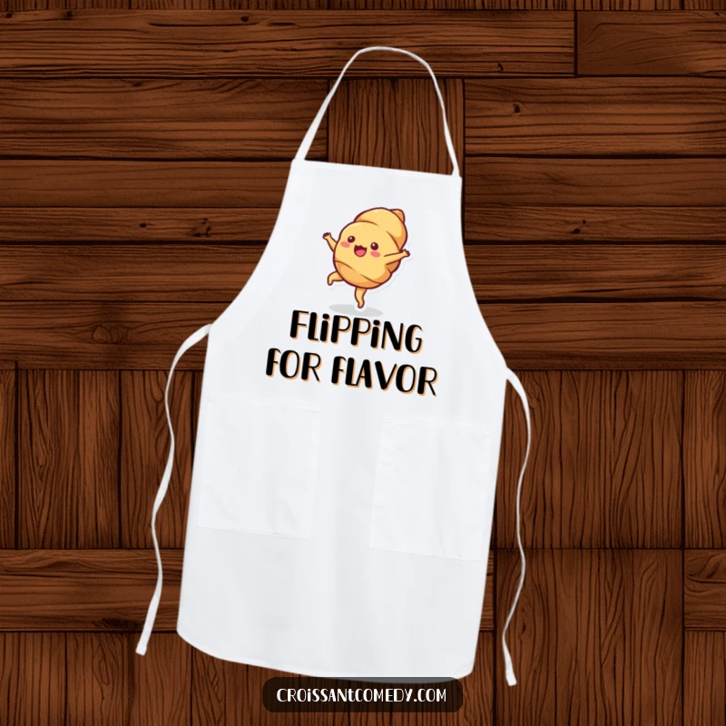 Funny Croissant Cartwheel Apron: A bubbly croissant character performs a cartwheel while you cook, bringing cheerful energy.