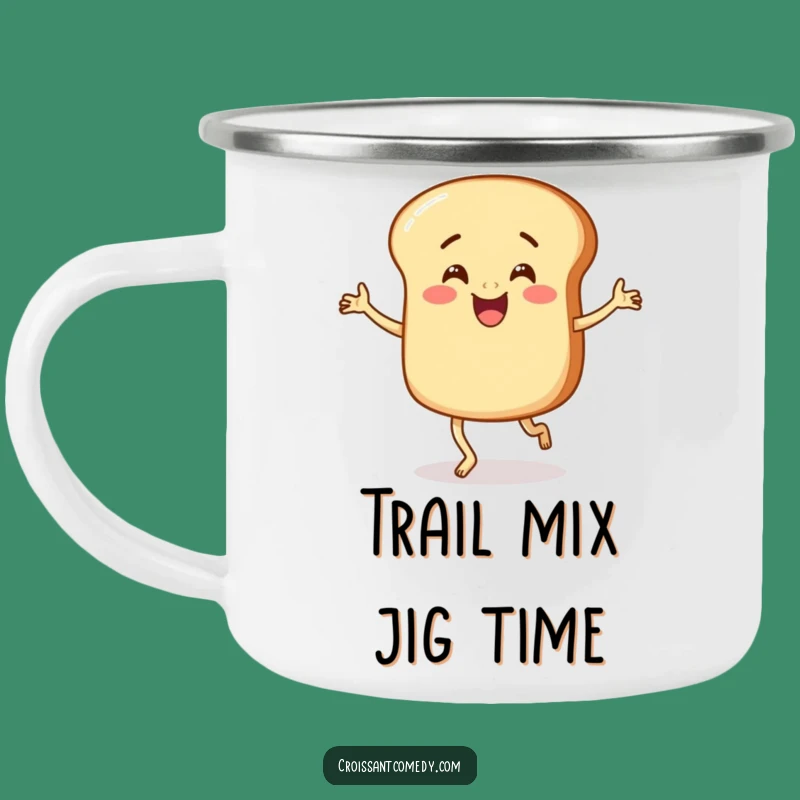 Funny Bread Jig Camping Mug: Outdoor Fun with a Happy Bread Character