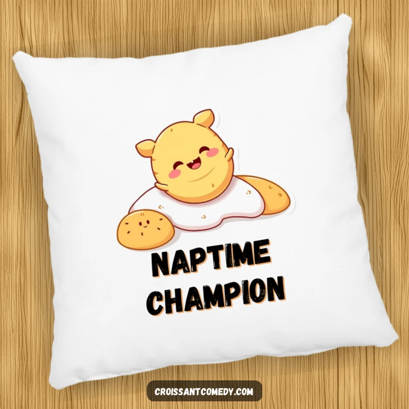 Funny Crescent Roll Pillow: A smiling crescent roll character is depicted in a joyful tumble, adding soft humor to any room.