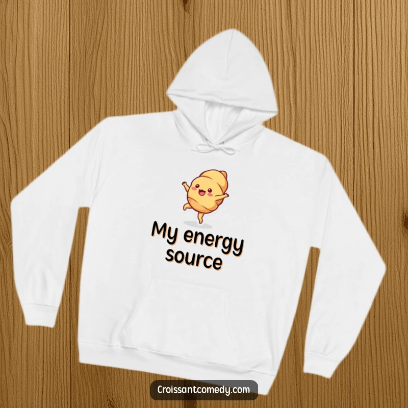Funny Croissant Cartwheel Hoodie: A bubbly croissant character performs a delightful cartwheel, offering warm and humorous comfort.