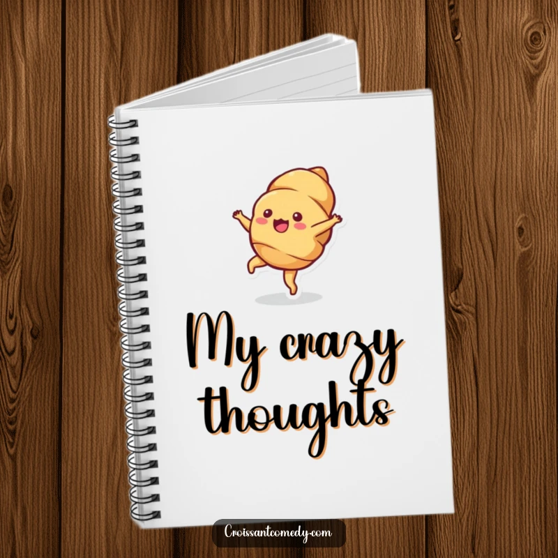 Funny Croissant Cartwheel Notebook: A bubbly croissant character does a cartwheel, perfect for jotting down fun ideas or plans.